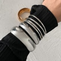 Classic 6pcs Glossy Wide Cuff Bangle Bracelet Set - ArtGalleryZen