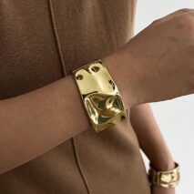 Classic Chunky Glossy Textured Wide Cuff Bangle Bracelet - ArtGalleryZen