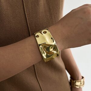 Classic Chunky Glossy Textured Wide Cuff Bangle Bracelet - ArtGalleryZen