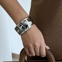 Classic Chunky Glossy Textured Wide Cuff Bangle Bracelet - ArtGalleryZen