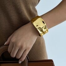 Classic Chunky Glossy Textured Wide Cuff Bangle Bracelet - ArtGalleryZen