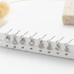 Classic CZ Inlaid Waterdrop Square Dangle Stainless Steel Nose Piercing Nose Stud - ArtGalleryZen