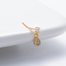 Classic CZ Inlaid Waterdrop Square Dangle Stainless Steel Nose Piercing Nose Stud - ArtGalleryZen