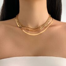 Classic Layered Curb Herringbone Chain Necklace Set - ArtGalleryZen
