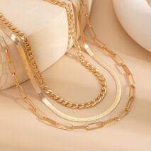 Classic Layered Curb Herringbone Chain Necklace Set - ArtGalleryZen
