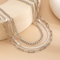 Classic Layered Curb Herringbone Chain Necklace Set - ArtGalleryZen