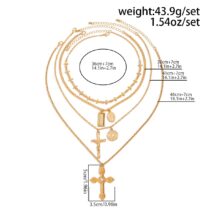 Classic Layered Gold Silver Tone Pattern Round Disk Cross Pendant Y Necklace Set - ArtGalleryZen