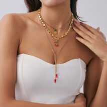 Colorful 3pcs Enamel Cherry Pineapple Fruit Charm Star Chain Necklace - ArtGalleryZen