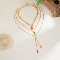 Colorful 3pcs Enamel Cherry Pineapple Fruit Charm Star Chain Necklace - ArtGalleryZen