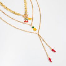 Colorful 3pcs Enamel Cherry Pineapple Fruit Charm Star Chain Necklace - ArtGalleryZen