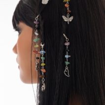 Colorful 5pcs Crystal Stone Elf Moon Star Dragonfly Charm Hair Braids Ring Set - ArtGalleryZen