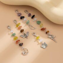 Colorful 5pcs Crystal Stone Elf Moon Star Dragonfly Charm Hair Braids Ring Set - ArtGalleryZen