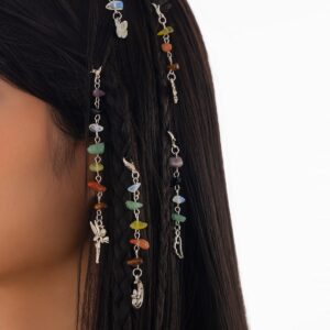 Colorful 5pcs Crystal Stone Elf Moon Star Dragonfly Charm Hair Braids Ring Set - ArtGalleryZen
