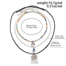 Colorful Crystal Beaded Sun Moon Tree Pendant Wax Cord String Necklace Set - ArtGalleryZen