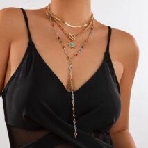 Colorful Crystal Long Chain Turquoise Sun Pendant Necklace Set - ArtGalleryZen