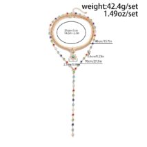 Colorful Crystal Long Chain Turquoise Sun Pendant Necklace Set - ArtGalleryZen