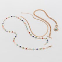 Colorful Crystal Long Chain Turquoise Sun Pendant Necklace Set - ArtGalleryZen
