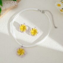 Colorful Flower Velvet Necklace Earrings Set - ArtGalleryZen