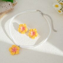 Colorful Flower Velvet Necklace Earrings Set - ArtGalleryZen
