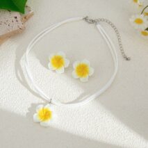 Colorful Flower Velvet Necklace Earrings Set - ArtGalleryZen