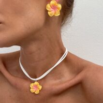 Colorful Flower Velvet Necklace Earrings Set - ArtGalleryZen