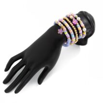 Colorful Layered Enamel Flower Polymer Clay Pearl Beaded Bracelet Set - ArtGalleryZen