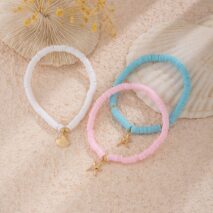 Colorful Layered Shell Starfish Charm Polymer Clay Anklet Set - ArtGalleryZen