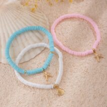 Colorful Layered Shell Starfish Charm Polymer Clay Anklet Set - ArtGalleryZen