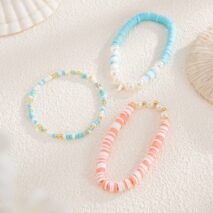 Colorful Layered Starfish Charm Polymer Clay Seed Beaded Bracelet Set - ArtGalleryZen