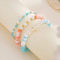 Colorful Layered Starfish Charm Polymer Clay Seed Beaded Bracelet Set - ArtGalleryZen