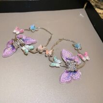 Colorful Rhinestone Inlaid Embroidery Butterfly Heart Hoop Earrings - ArtGalleryZen