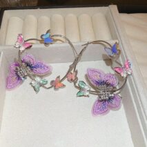 Colorful Rhinestone Inlaid Embroidery Butterfly Heart Hoop Earrings - ArtGalleryZen
