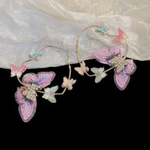 Colorful Rhinestone Inlaid Embroidery Butterfly Heart Hoop Earrings - ArtGalleryZen