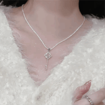 Crystal Floral Key Pendant Necklace - ArtGalleryZen