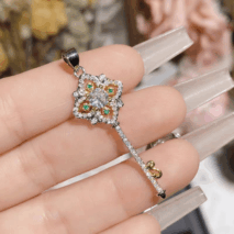 Crystal Floral Key Pendant Necklace - ArtGalleryZen