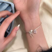 Crystal Heart Star Ribbon Bangle Bracelet - ArtGalleryZen