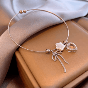 Crystal Heart Star Ribbon Bangle Bracelet - ArtGalleryZen