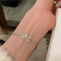 Crystal Heart Star Ribbon Bangle Bracelet - ArtGalleryZen