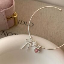 Crystal Heart Star Ribbon Bangle Bracelet - ArtGalleryZen