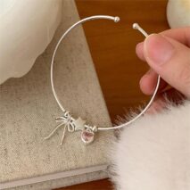 Crystal Heart Star Ribbon Bangle Bracelet - ArtGalleryZen