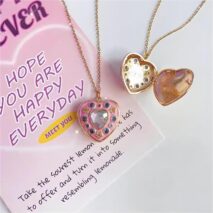 Crystal Inlaid 18K Gold Filled Enamel Heart Locket Necklace - ArtGalleryZen