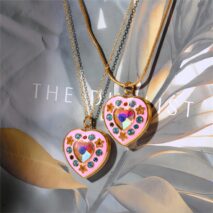 Crystal Inlaid 18K Gold Filled Enamel Heart Locket Necklace - ArtGalleryZen