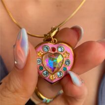Crystal Inlaid 18K Gold Filled Enamel Heart Locket Necklace - ArtGalleryZen