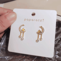 Crystal Inlaid Moon Star Dangle Earrings - ArtGalleryZen