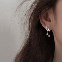 Crystal Inlaid Moon Star Dangle Earrings - ArtGalleryZen