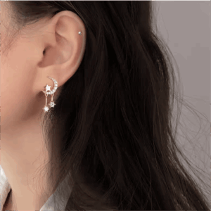 Crystal Inlaid Moon Star Dangle Earrings - ArtGalleryZen