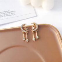 Crystal Inlaid Moon Star Dangle Earrings - ArtGalleryZen