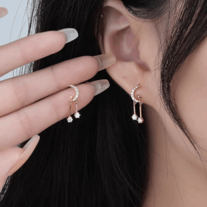 Crystal Inlaid Moon Star Dangle Earrings - ArtGalleryZen
