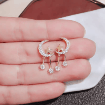 Crystal Inlaid Moon Star Dangle Earrings - ArtGalleryZen