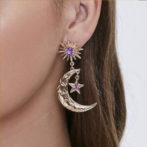 Crystal Inlaid Sun Star Moon Phase Dangle Earrings - ArtGalleryZen